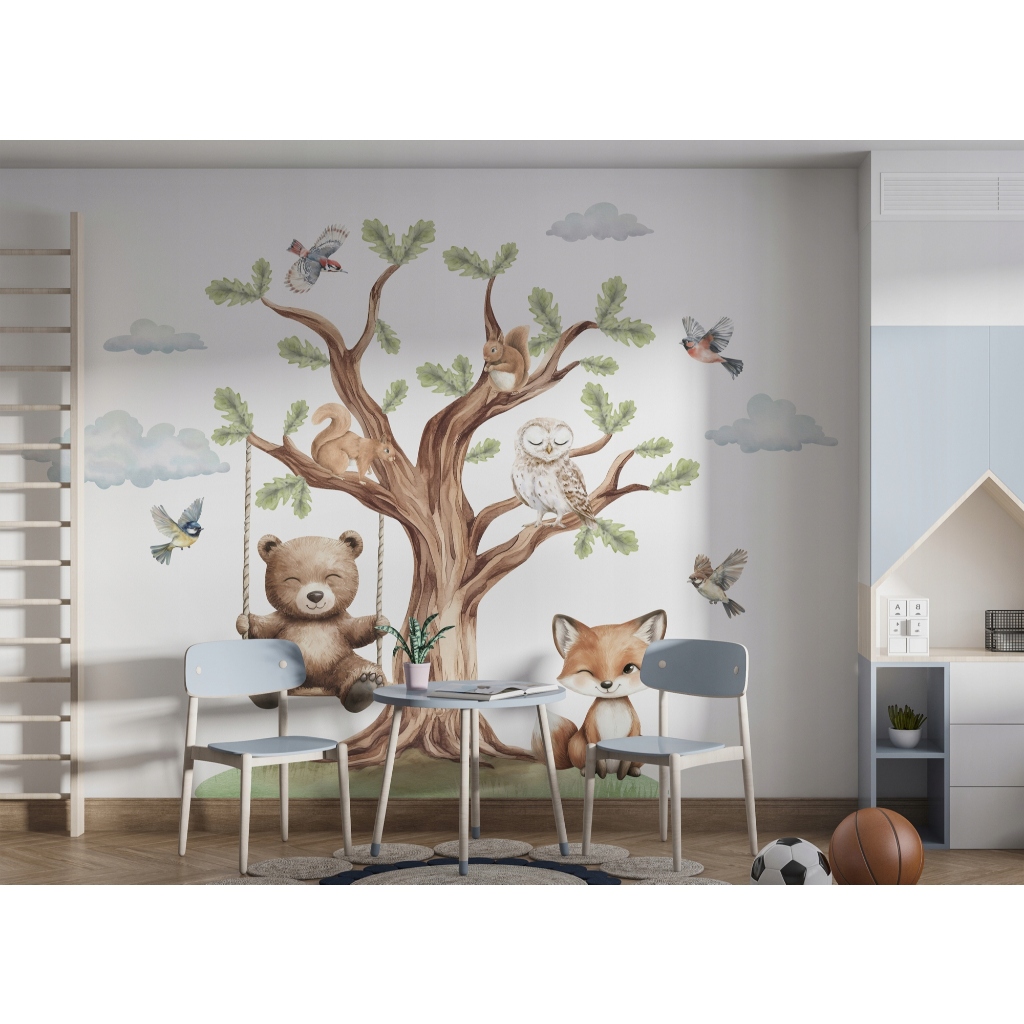 Adesivo de Parede Floresta Encantada – Ursos, Cervos, Raposas e Animais Selvagens em Oferta na Shopee