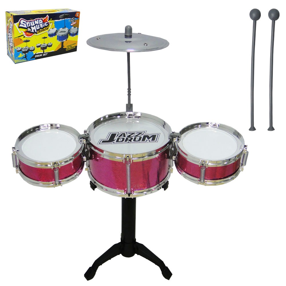 Mini Bateria Musical Infantil 3 Tambores e Baquetas Music Jazz Drum Com
