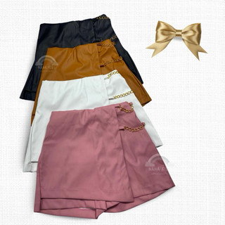 Shorts Saia de Couro Infantil Feminino Outono Inverno Lançamento Kids Mini Diva Couro Eco Menina Blogueirinha Inverno 25