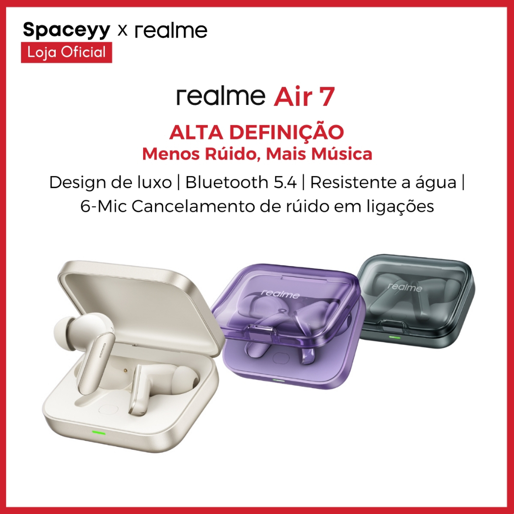 Realme Buds Air 7 Sem Fio Bluetooth 5.4 Fone De Ouvido Esportivo À Prova D'água em Oferta na Shopee
