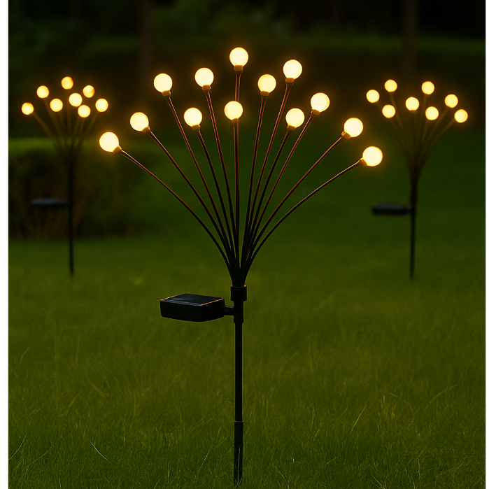 Kits Luzes de Led Jardim Efeito Vagalume com Energia Solar 12 luzes LEDS Branco quente e Verde