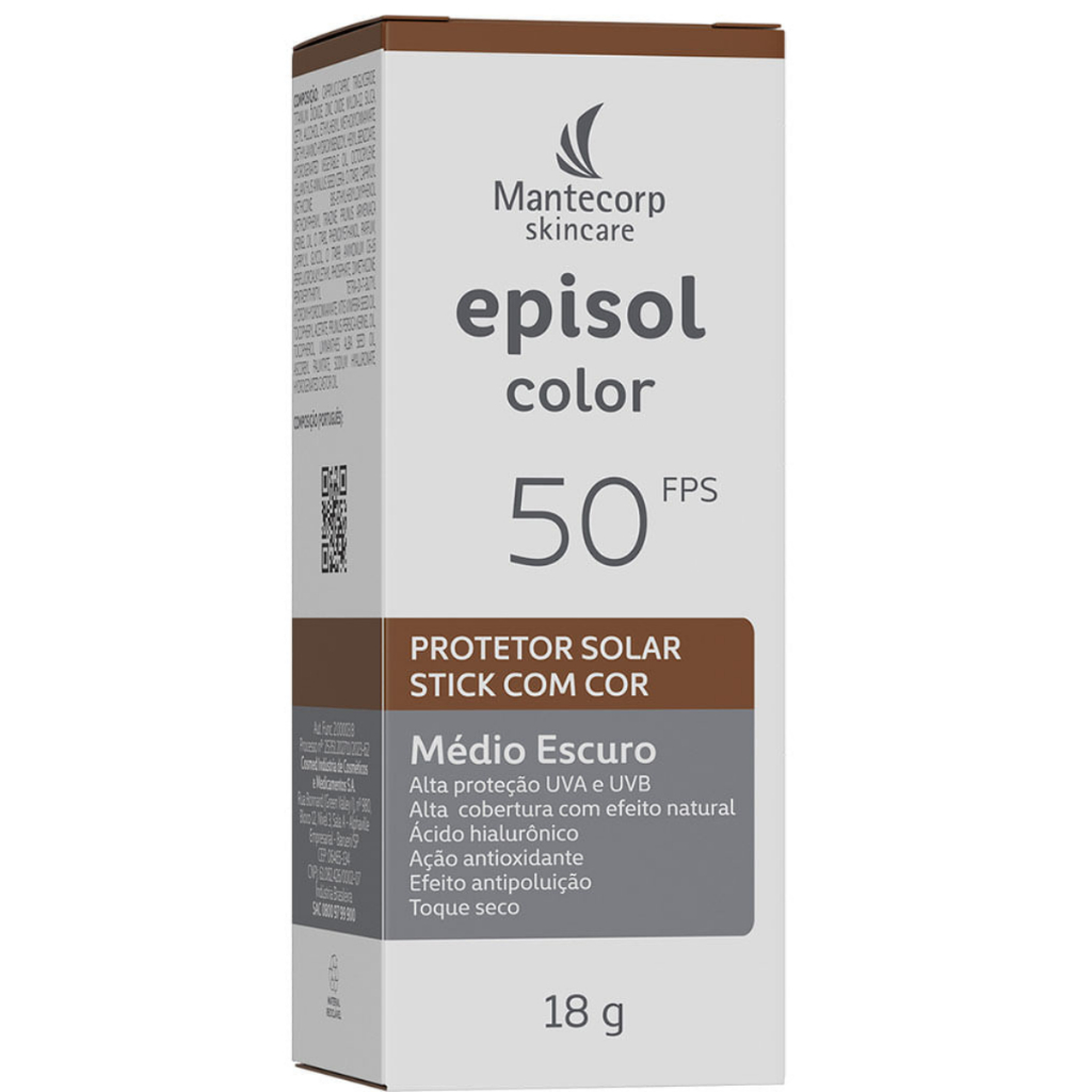 Protetor Solar Facial Episol Color Stick FPS 50 | Médio Escuro 18g