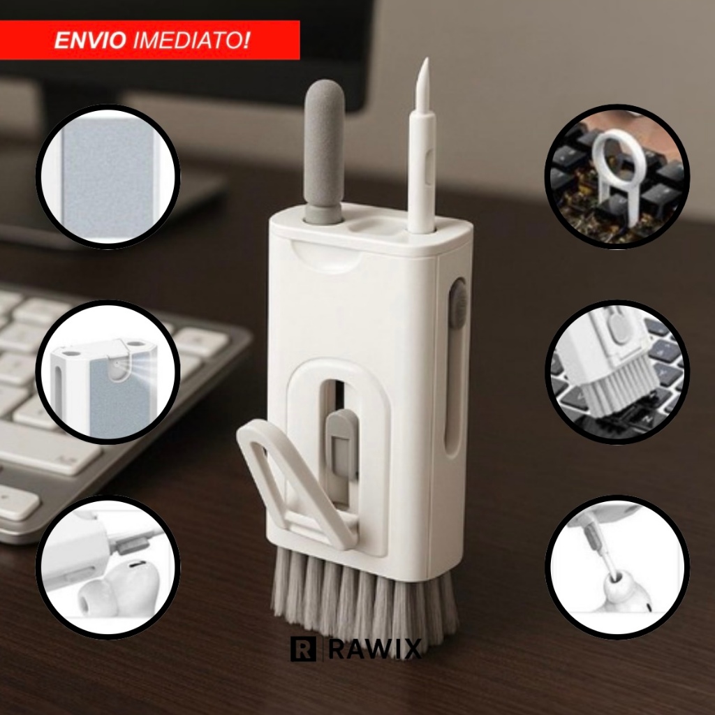 Kit Escovas de Limpeza Multiuso Limpador Teclado Fone Ouvido Tela de Celular Tablet 8 em 1 Portátil