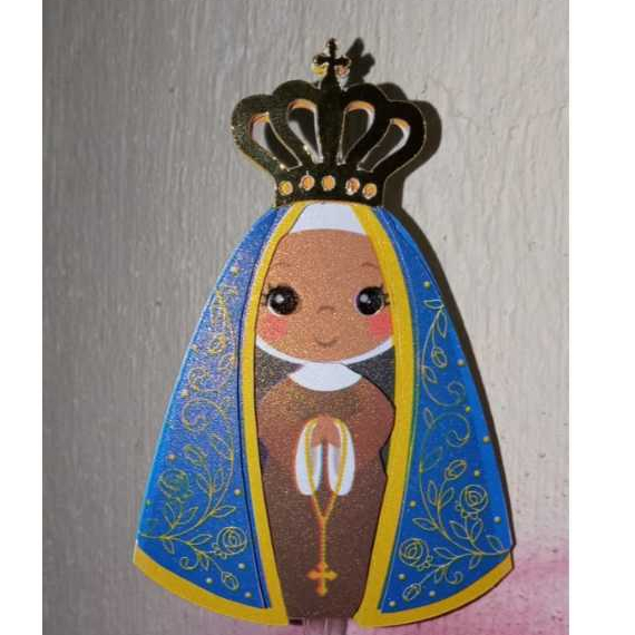 Topo de Bolo Nossa Senhora Aparecida  – Topo Personalizado para Batizado - Aniversário - Comunhão - Topper religioso .