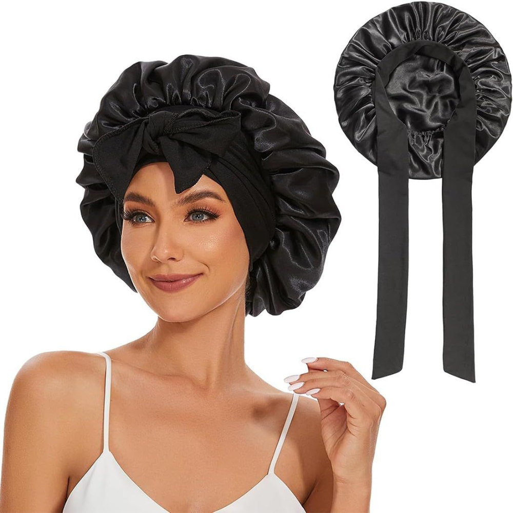 Touca de Cetim De Luxo – Faixa Ajustável com Laço, Anti-Frizz, Antiqueda. Cetim Premium com Elastano em Oferta na Shopee