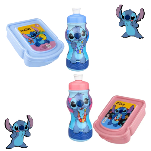 Kit Garrafa Squeeze Mais Sanduicheira Stitch Azul Rosa Lanche Escola Passeio Viagens Lancheira Garrafinha Barato em Oferta na Shopee