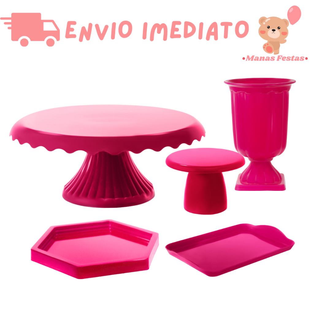Kit Novidade de festa com Cake Renda 22cm+1 Vaso grego+1 Mini Slim+1 Mini Sextavada+1 Bandeja 20x13 em Oferta na Shopee