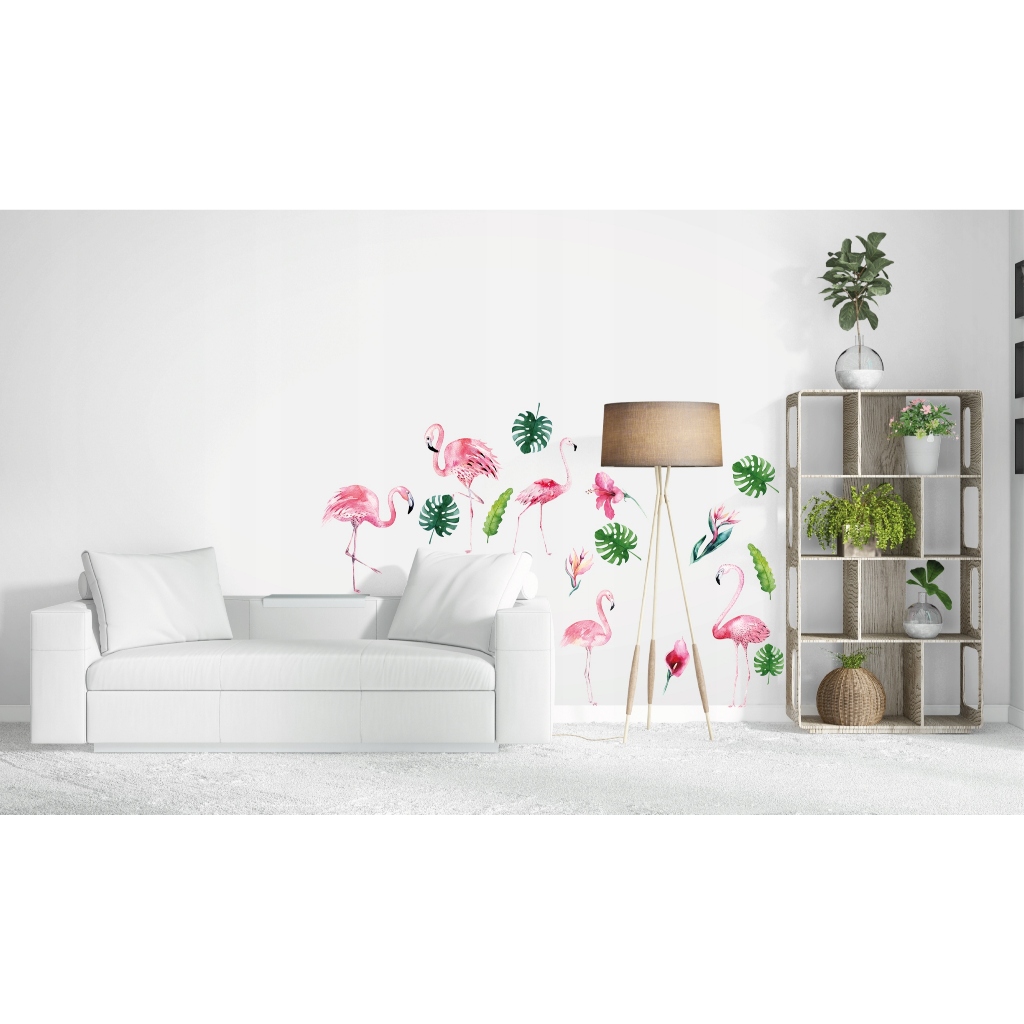 Adesivo de Flamingo com Folhagens – Decoração Tropical Chic para Parede