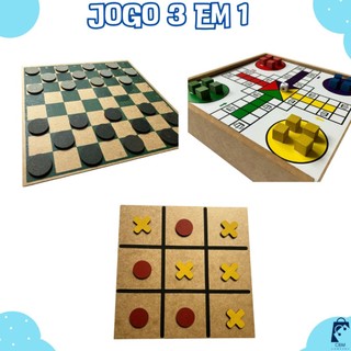 Jogo De Tabuleiro 3 Em 1, Dama, Ludo, Jogo da Velha.