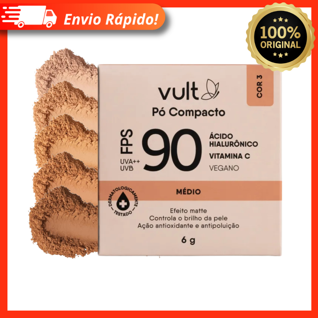 Pó Compacto Facial FPS 90 Médio Escuro - Vult