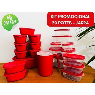 Kit de Potes Cozinha Herméticos Para Armazenar Alimentos 20 Potes mais Jarra 1.800ml