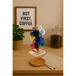 Caneca Xícara De Café chá + Suporte de Madeira kit Com 4 ou 6 Canecas De Alumínio