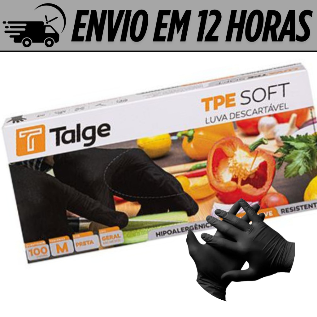 Luva Descartável Preta Viniflex TPE Luva Preta Tamanho P, M, G, GG Luva Sem Pó 100 Un Talge
