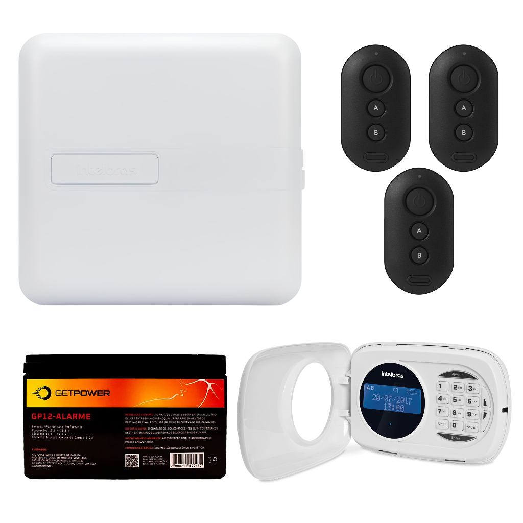 Kit Central de Alarme Intelbras AMT 2018 E Smart + 3 Controles + Bateria