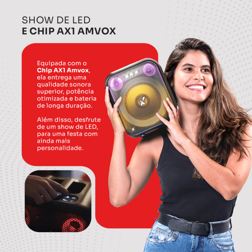 Detalhes do Caixa de Som Amplificada ACA 410 Neon 410W Amvox  Woofer de 6