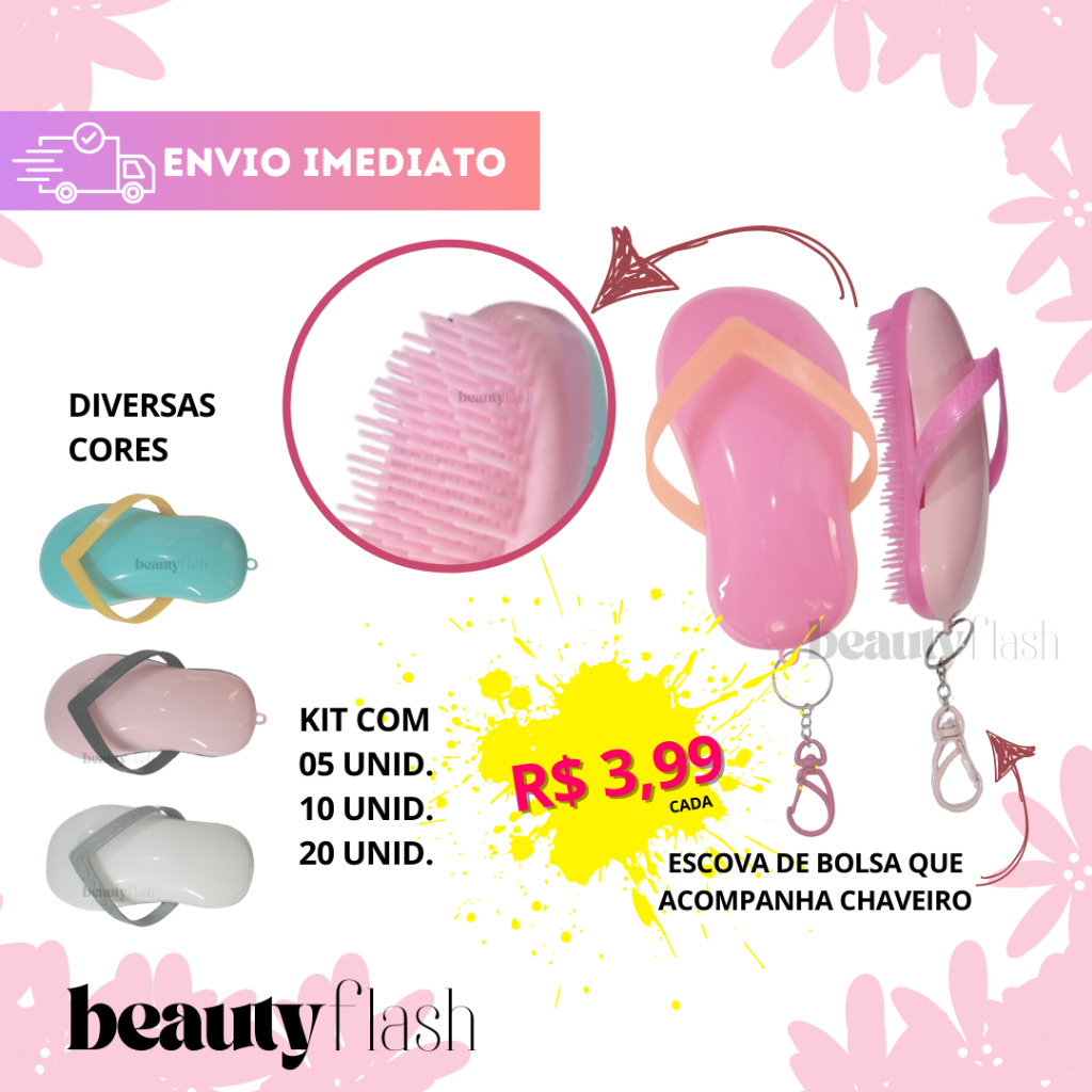 Escova Mágica Desembaraçadora de Bolsa Beauty Flash Acessório Moda Tendência Mimo Cerda Macia