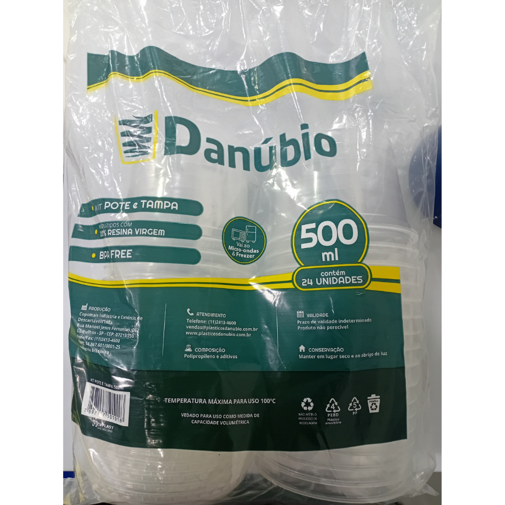 POTE PARA CALDO E SOPA - Kit pote descartável com tampa DANÚBIO - 500ML- 24 UNIDADES.