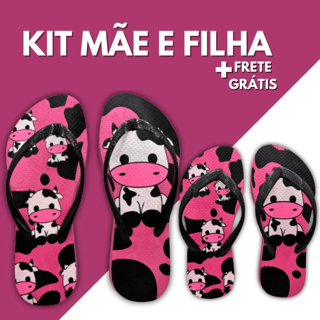 Kit Mãe E Filha Chinelo Sandalia Feminino Vaquinha Adulto Infantil Slim Calçado Antiderrapante Macio Leve Barato Confort — imagem 1