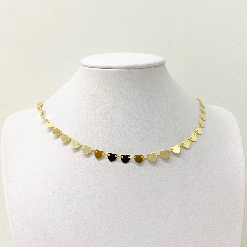 Colar Choker de Corações Folheada a Ouro 18k e a Prata 925, Estilosa, Romântica, Opção de Presente Dia Dos Namorados
