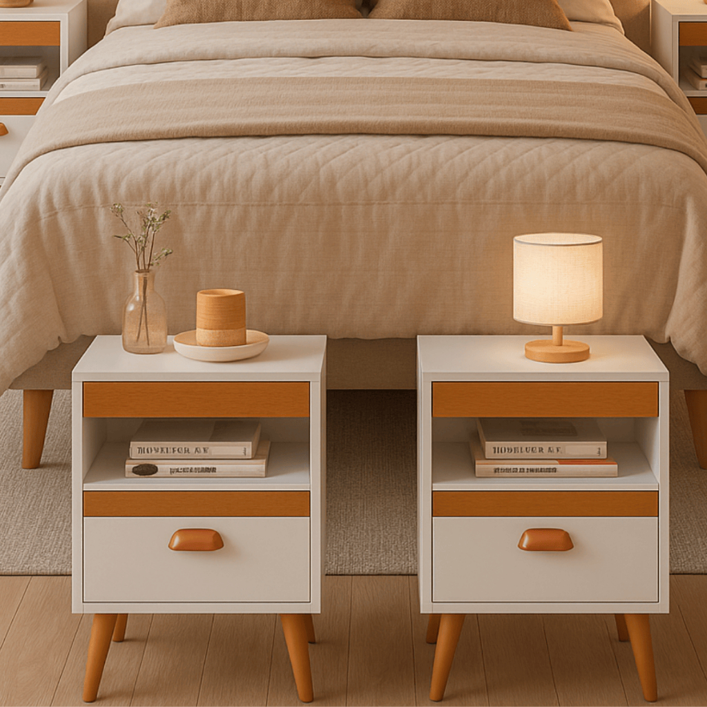 Kit 2 Mesa de Cabeceira PROMOÇÃO Quarto Criado Com Gaveta Puxador Pes de Polimero Nicho de...