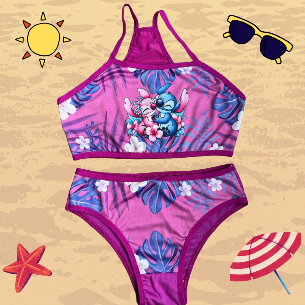 Conjunto Biquíni Infantil Moda Praia Sublimado Calcinha e Top Menina Desenhos Disney Princesas em Oferta na Shopee