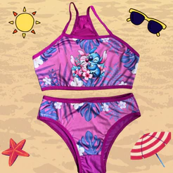 Conjunto Biquíni Infantil Moda Praia Sublimado Calcinha e Top Menina Desenhos Disney Princesas