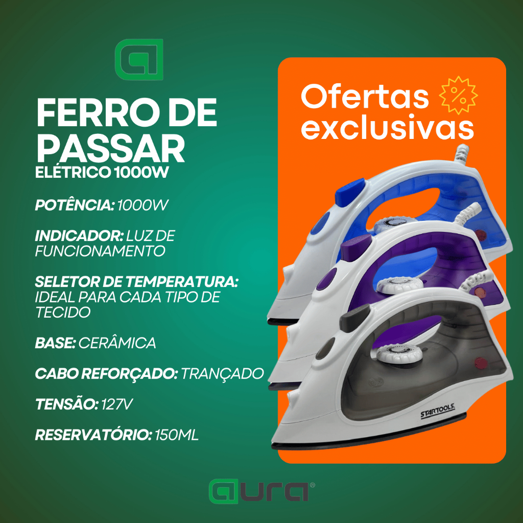 Detalhes do Ferro de Passar Vapor Spray 1500W com Base Antiaderente 127V