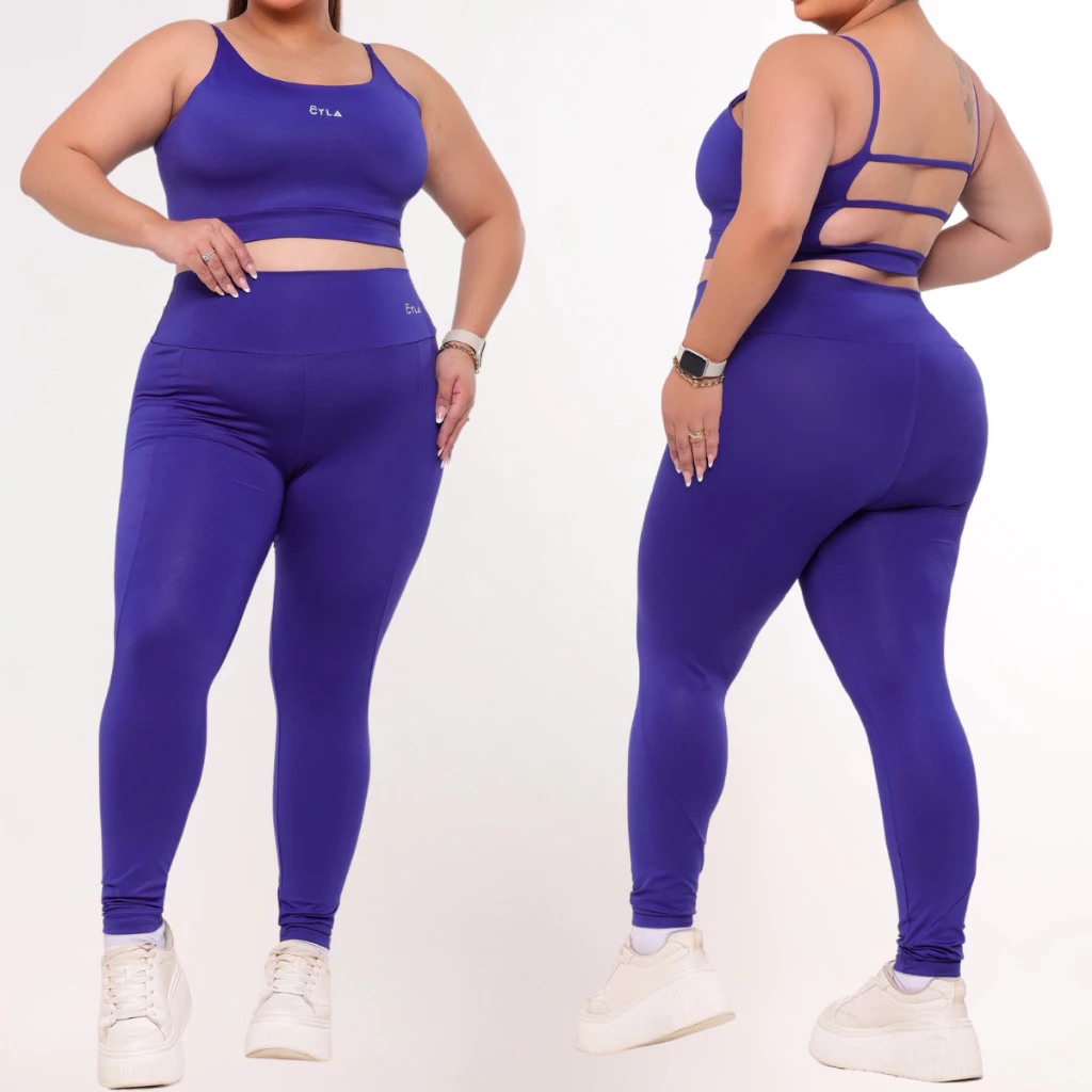 Conjunto Fitness Academia Plus Size Calça Legging Cintura Alta + Top Bojo Premium GG ao EG