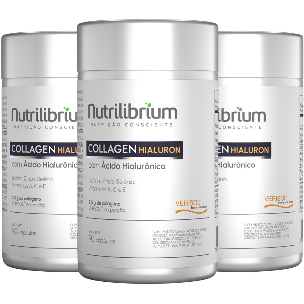 Kit 3x Colágeno Verisol com Ácido Hialurônico 270 Caps - 3 Meses Nutrilibrium