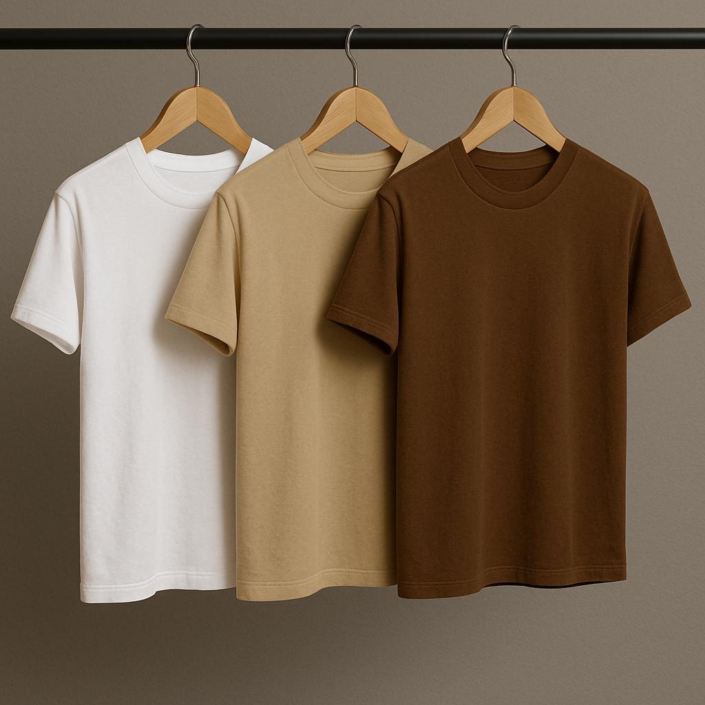 Kit 3 Camisetas Femininas 100% Algodão Básica Casual Trabalho T Shirt Branca Caqui Marrom