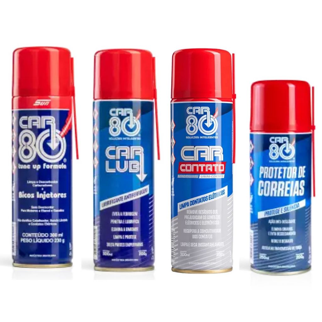 Kit Car80 Descarbonizante Desengripante Limpa Contato Limpa Correia