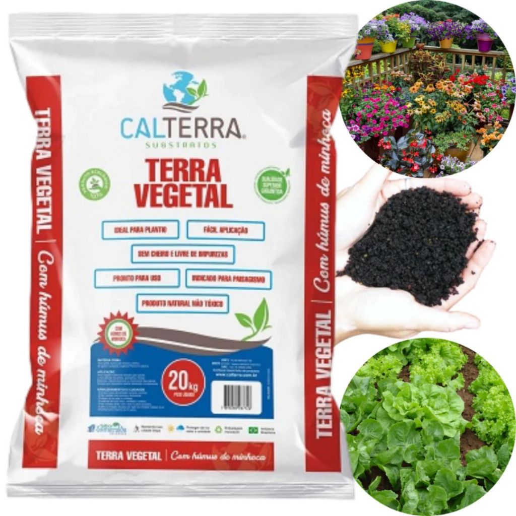 Terra Vegetal adubada com Húmus de Minhoca 3kg,10kg ou 20kg - Calterra (MÁX 30KG POR COMPRA) em Oferta na Shopee