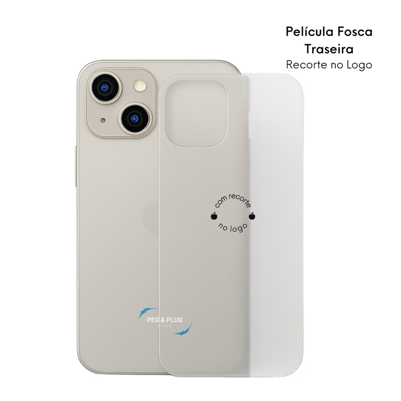 Pelicula Hydrogel Traseira FOSCA SEM Lateral c/ Recorte Logo Extra Fina IPhone 11 12 13 14 15 16 PRO MAX