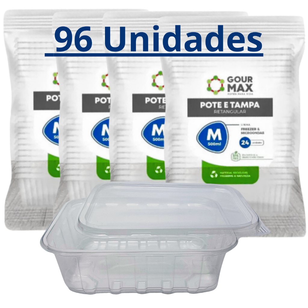 Pote Descartável 500ml Retangular Freezer Microondas Marmita Fitness Empilhável Reutilizável 96 Und em Oferta na Shopee