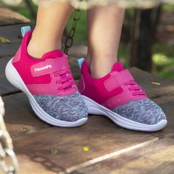 Tenis Infantil Menina Pe com Pe Pink/Azul Com Fechamento Pratico