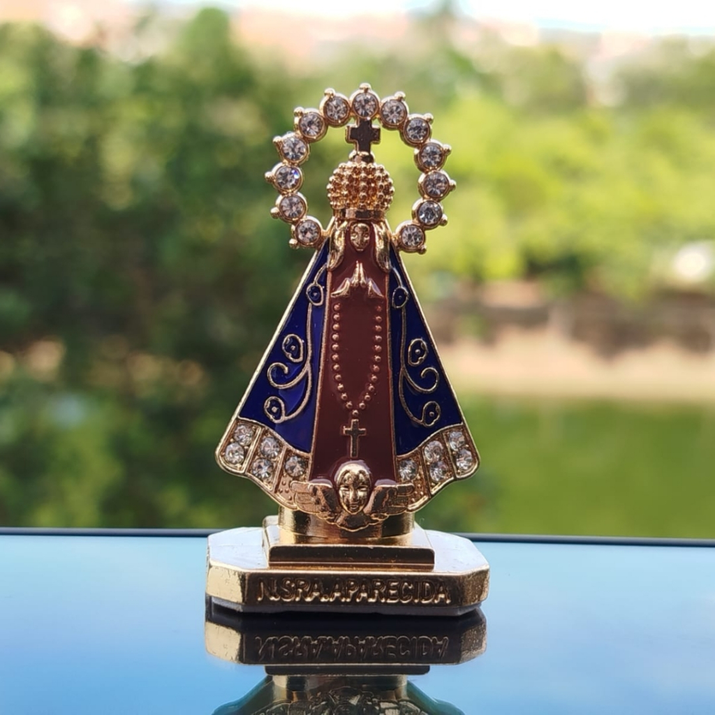 Santinha de Carro Nossa Senhora Aparecida Imagem Santa Coroa Painel Carro Mesa