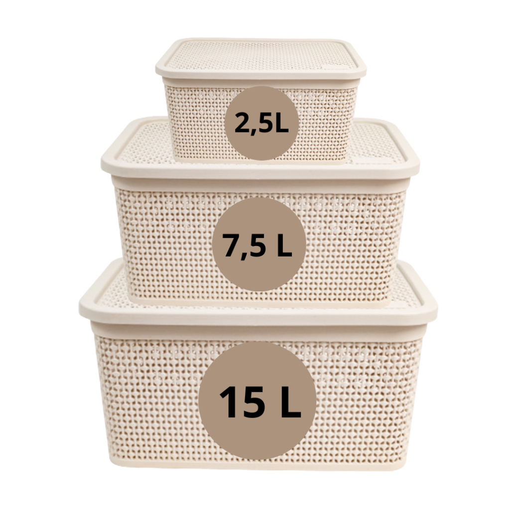Kit 3 Caixas Organizadoras Rattan 15L + 7,5L + 2,5L Caixa Rattan Com Alças Laterais e Tampa