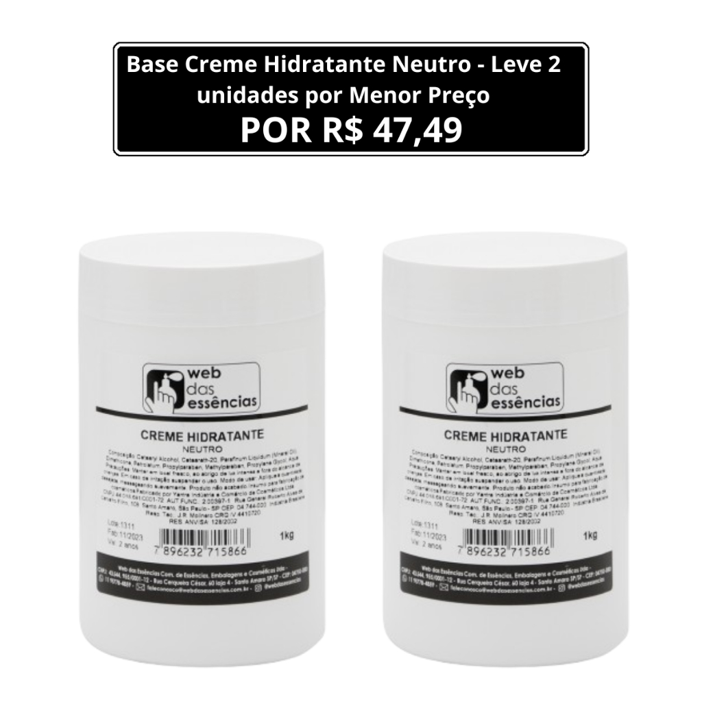Base Creme Hidratante Neutro - Leve 2 unidades por Menor Preço