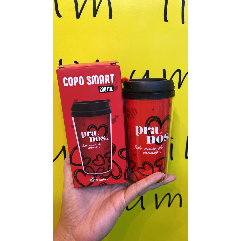 COPO SMART ISOTÉRMICO 200ML  PRA NÓS TODO AMOR DO MUNDO NAMORADOS CASAL CAFÉ