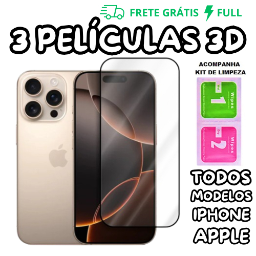 ATÉ 3 PELÍCULAS DE VIDRO 3D PARA IPHONE TODOS MODELOS PARA IOS 7 8 XS XR 11 12 13 14 15 16 PRO MAX