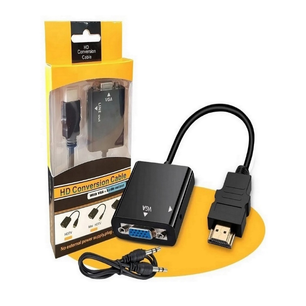 Cabo Conversor Adaptador De Vídeo Cabo Para Computador Ou Vídeo Game– HDMI PARA VGA GT-HDMIVGA Com Saída P2 Aúdio
