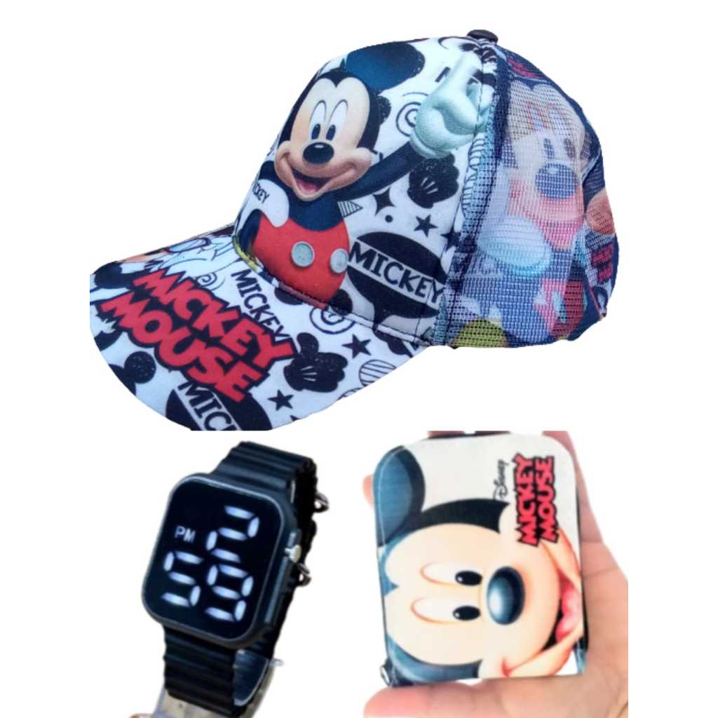 Relogio digital a prova d agua smar e carteira mas boné do Mickey infantil masculino , seu filho merece.