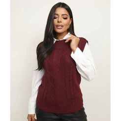Colete suéter feminino tricot básico trabalhado inverno tendência lançamento winter CCM tricot