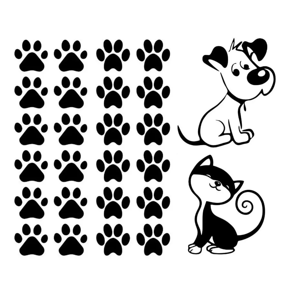 🐶🐱 Adesivo de Patinhas Pet Shop – 24 Unidades patinhas + adesivo gato + adesivo cachorro