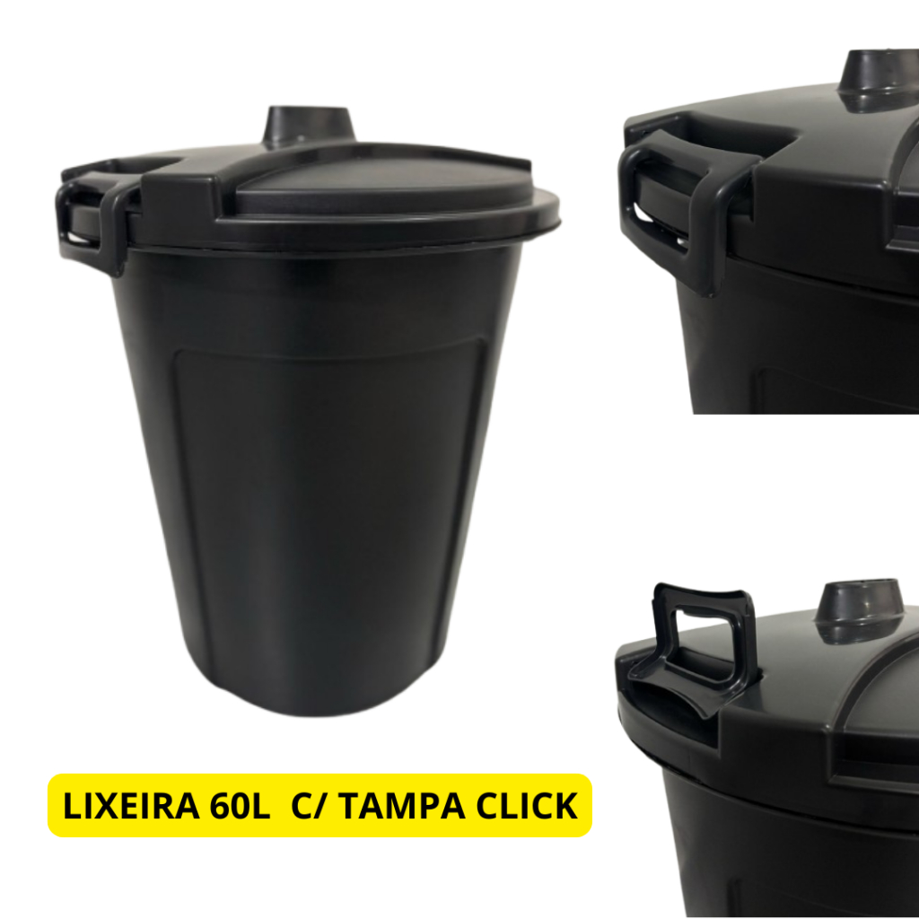 Cesto Lixeira 60 Litros com trava na tampa Preto - JV