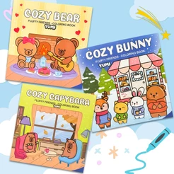 Livro de Colorir Comfy Fluffy Friends Folhas Grossas 120G Desenhos Fofos Pintar Crianças E Adultos