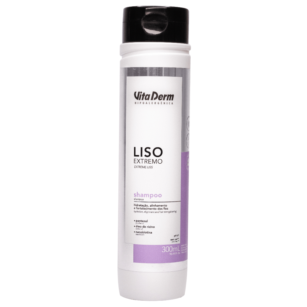 Shampoo Liso Extremo Vita derm 300ml • Anti-Frizz • Efeito Liso Prolongado • Sem Sal e Vegano
