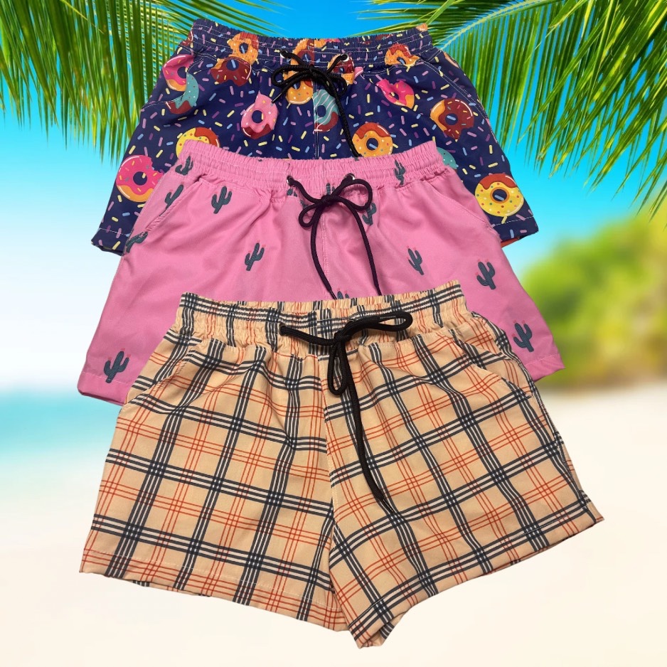 Short Feminino Tactel Moda Praia Estampado Com Elastano saida de Praia Piscina shortinho academia