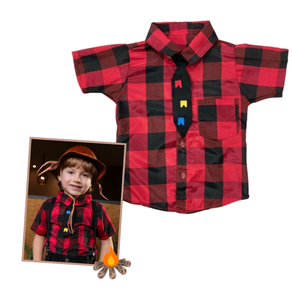 Camisa Infantil Festa Junina Básica Xadrez Com Gravatinha Caipira