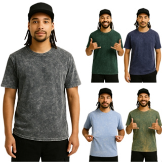 Camiseta Masculina Algodão Premium Marmorizada Várias Cores em Oferta na Shopee